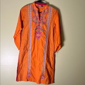 Ochre women Orange Embroidered Tunic Dress